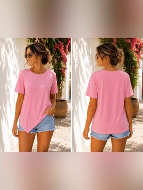 Oh Pink Short-Sleeve Asymmetrical Hem Tee